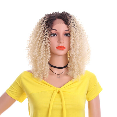 

YYONG Synthetic Lace Front Wig For Women Blonde Lace Front Wig Ombre Long Kinky Curly Wig Average Cap T4613 16