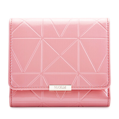 

New zealand NUCELLE cowhide short paragraph ladies wallet Lingge embossed student wallet holding bag card bag pink 160