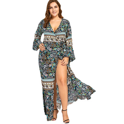 

Plus Size Bell Sleeve Wrap Maxi Dress