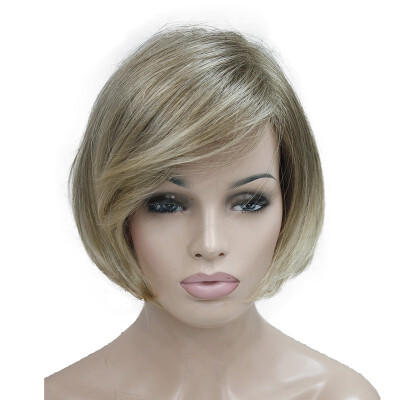 

StrongBeauty Short Straight Ombre Blonde Bob Side Swept Bangs Synthetic Wig Women Full Wigs COLOUR CHOICES