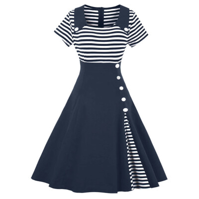 

Vintage Striped Buttoned Pin Up Dress