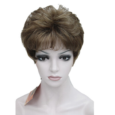 

StrongBeauty Short Wavy Wig Brown Mix Ladys Synthetic Hair full Wigs