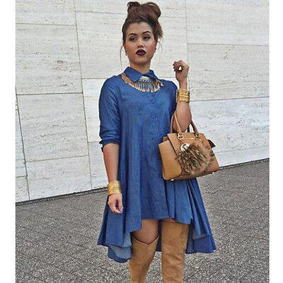 

Sexy Women Summer Casual Long Sleeve Evening Party Demin Jean Short Mini Dress