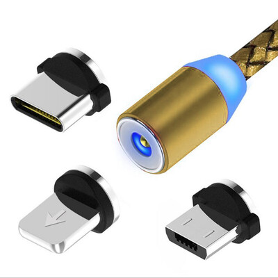 

3 in 1 Fast Cable Magnetic Charging Micro Cable For iphone Xiaomi Samsung Huawei Nylon Braided ios Type-c Android Port USB Cable