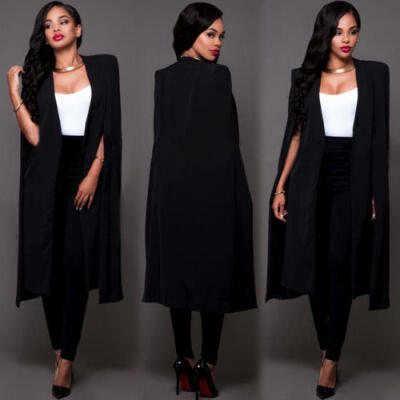 

Women Long Poncho Cape Coat Jacket Blazer Suit Shawl Plus Cloak Cardigan Outwear