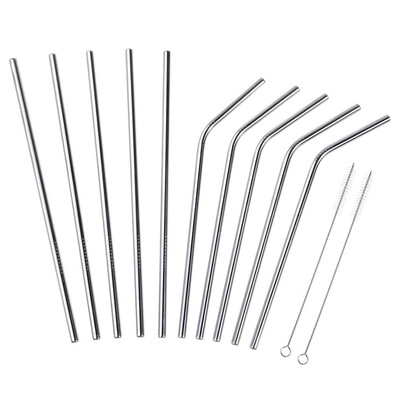 

UpperX Stainless Steel Straws 12 PCS Set Stainless Steel Straws 5 Straight And 5 Shrinked With 2 Cleaning Brushes 215cmsilver