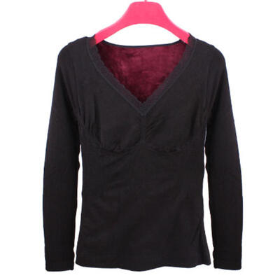 

Winter slimming shirts plus velvet thick warm long johns female blue lace collar V body sleeved bottoming thermal lingerie women