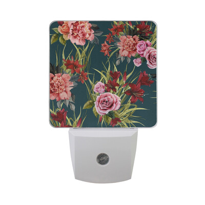

ALAZA LED Night Light With Smart Dusk To Dawn SensorVintage Stylish Roses Floral Plug In Night Light