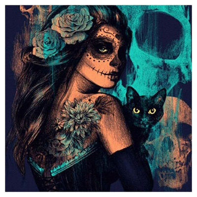 

UpperX 5D Diy Diamond Painting Skull Cats Woman Cross Stitch Horror Halloween Needlework Home Decor Full Round Diamond Embroidery