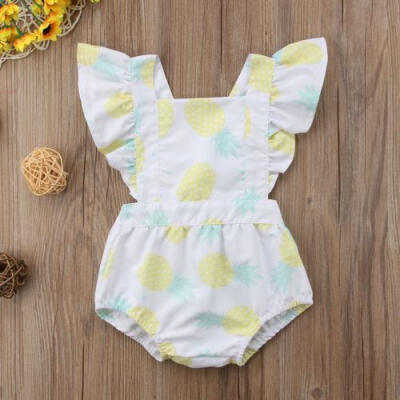 

USA Newborn Baby Girl Fruits Romper Jumpsuit Bodysuit Fly Sleeve Clothes Outfit