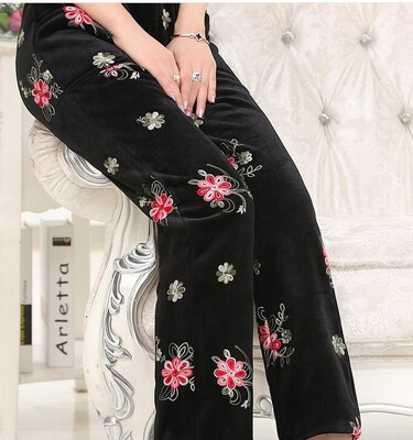 

high waist embroidered cotton pants winter cotton padded trousers gold velvet trousers pants
