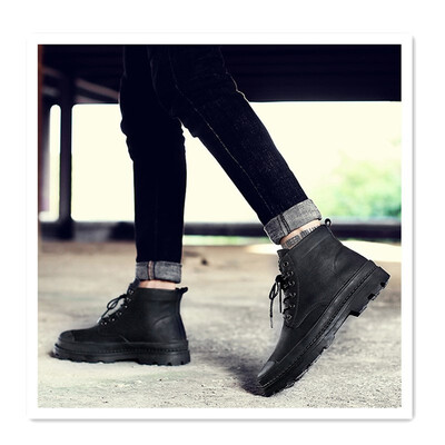 

New winter Korean version plus velvet high-top shoes mens England to help casual cotton shoes sand leather solid suede round shoe