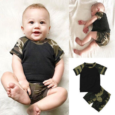 

Newborn Baby Boys Girls Short Sleeve Camo Top T-shirt Pants Outfit Set Clothes