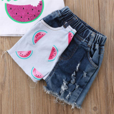 

Canis Newborn Kids Baby Girls Watermelon Tops Vest Denim Pants Outfit Clothes CA