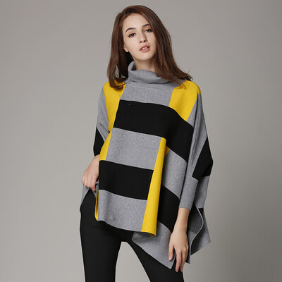 

Marc Rebecca loose striped small high neck sweater bottoming shirt 75033D gray yellow strip