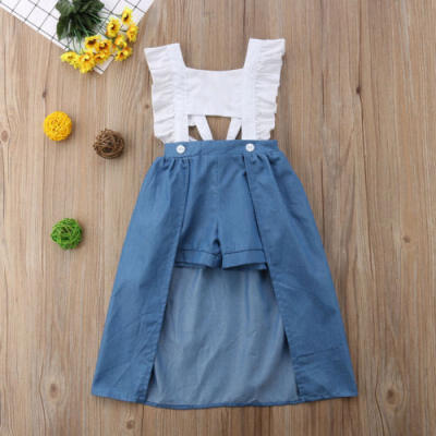 

Toddle Baby Kids Girls Dress Tops Denim Shorts Trailing Sundress Clothes Outfit