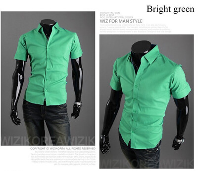 

New 2015 Summer British Shirt Mens Slim Fit Man Short Sleeve Shirts Mens Clothing Slim Casual shirts 17 Coloe 5 Size