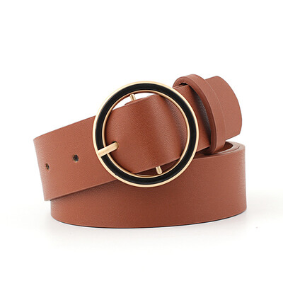 

Badinka 2018 New Designer Gold Metal Round Circle Buckle Belt Womens Korean Wide Leather Waist Belts for Women Jeans Dress Cinto