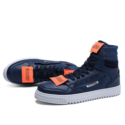 

Mens high-top casual shoes breathable leather mens shoes autumn new youth trend round head wild lace-up shoes