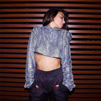 

Womens Hoodie Long Sleeve Casual Sweatshirt Sweater Crop Shiny Pullover Tops
