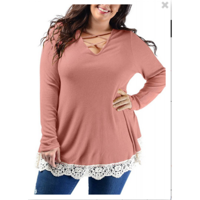 

New Women Blouse Lace up V Neck Casual Loose Long Sleeve T-Shirt Tops Plus Size