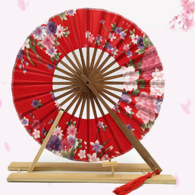 

Vintage Japanese Sakura Flowers Windmill Silk Bamboo Folding Hand Held Fan