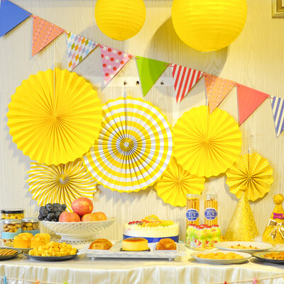 

Dome recalls 6 pieces of wedding supplies paper flower arrangement wedding ceremony childrens birthday party wedding shopping mall decoration paper flower fan activity arrangement supplies dress up paper pull flower yellow