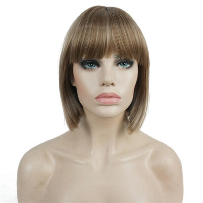 

StrongBeauty Short Bob Wig Point Part Bangs Full synthetic Wigs COLOUR CHOICES