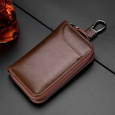 

Large-capacity zipper car key bag for mens waist hangs leather card bag for women multi-functional fashion key button