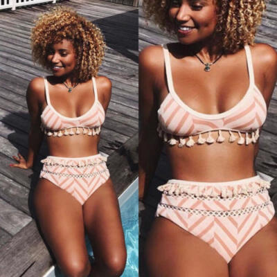 

US Women Push-up Padded Bra Bandage Bikini Set Swimsuit Tassels Swimwear Bathing