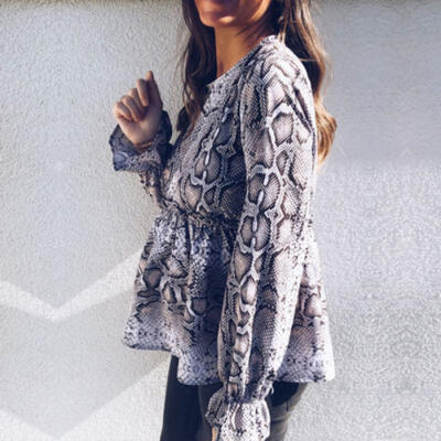 

Womens Animal Snake Skin Pattern Leotard Mock Neck Club Top Shirt Party Bodysuit