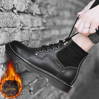 

Mens Shoes Fashion Outdoor Boots Casual Leather Walking Shoes Genuine Leather Martin Shoes Plus Cotton Winter Boots Black Brown