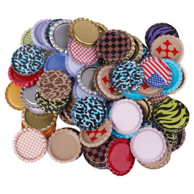 

UpperX 100 pcs Flat 1-inch Bottle Caps Unlined Flattened Mixed Color