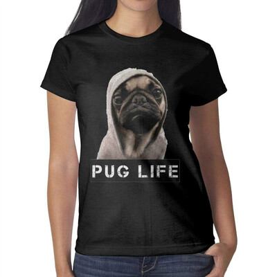 

Melinda Pug Life Womens Black t Shirts Personalised Attractive Women Cotton t Shirt
