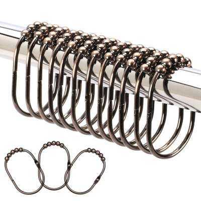 

UpperX Shower Curtain RingsHooks Set Decorative Oil Rubbed Bronze Finish Easy Glide Rollers Set of 12 Rings for Shower Rods