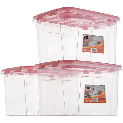 

JEKO&JEKO plastic tabletop small transparent storage box 10L 3 Pack toy storage box snack storage box portable storage box pink SWB-515