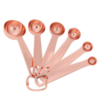 

UpperX Rose gold Measuring Spoons Set of 6 -Plated Top-Quality Stainless Steel Mirror Polished Finish Dry&Liquid
