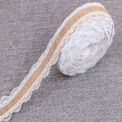 

2m 25mm Width DIY Handmade Lace Linen Roll Elegant White Lace Ribbon Twine Linen Tape for Art Craft Gift Packaging Wedding Birthda
