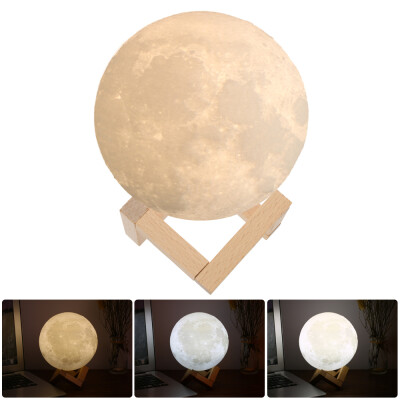 

18cm Diameter PLA USB Rechargeable 3D Printing Moon Light 3-Colors Dimmable Touch Sensor Control Luna Night Lamp Bedroom Decor wit