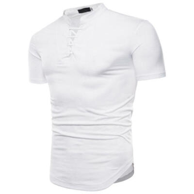 

Mens Plain Short Sleeve T Shirt Slim Fit Longline Extended Crew Neck Casual Tops