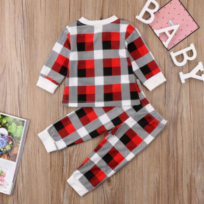 

Hot Newborn Infant Baby Long Sleeve Red Lattice Cotton T-shirtPants Outfits