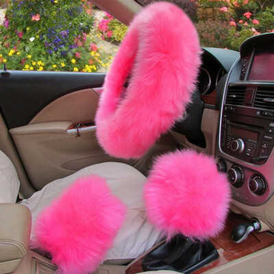 

Universal Car Plush Fuzzy Steering Wheel Cover Wool Fur Gear Knob Shifter Brake