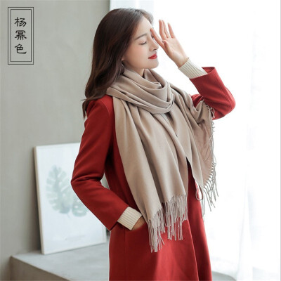 

Scarf female han edition female autumn&winter pure color imitation cashmere neck 250 grams joker long tassel does not drop woo