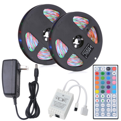 

HML 2pcs x 5M 24W Waterproof RGB 2835 300 LED Strip Light with IR 44 Keys Remote Control Adapter