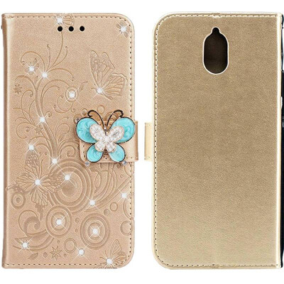 

MOONCASE Nokia 31 Butterfly Rhinestone Embossed Leather Case - Gold