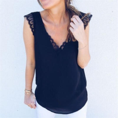 

Canis Women Lace Sleeveless Summer Vest Sexy Shirt Blouse Black Casual Tank CA