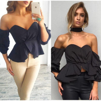 

Fashion Women Sexy Off Shoulder Crop Tops Summer Loose Shirts T-shirt Blouse