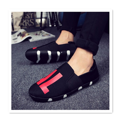 

2018 mens lazy canvas social summer guy shoes England casual mens shoes mens letter shoes