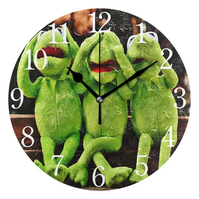 

Wall Clock Arabic Numerals Design Flower Cute Green Frog Round