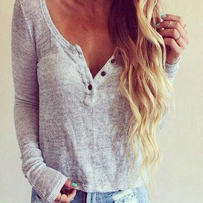 

Women Casual Loose Long Sleeve Ladies Knit T-Shirt Tops Blouse Fashion